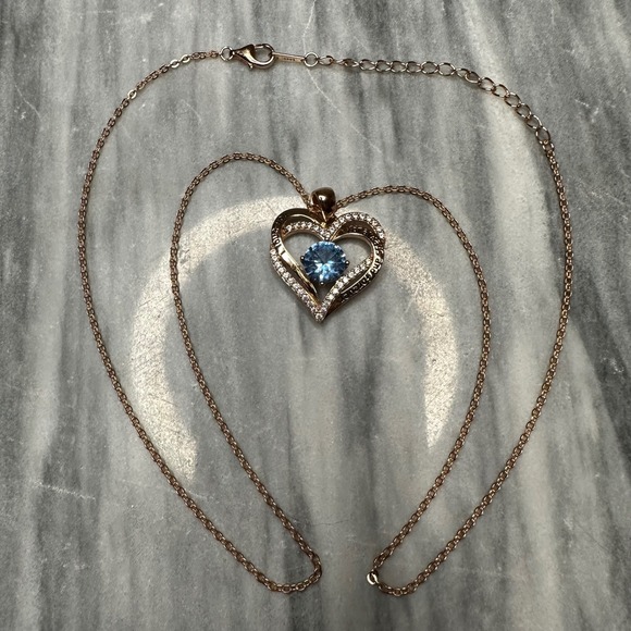 Jewelry - Rose Gold 925 Sterling Silver Blue Heart Necklace I Love You Always and Forever